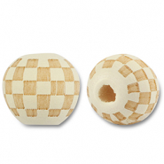 Wooden beads round 10mm pattern Off White-Natural