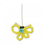 Glass seed beads charms butterfly Yellow-Turquoise-Black