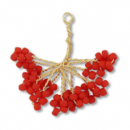 Glass seed beads charms flower Gold-Red