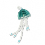 Glass seed beads charms jellyfish Turquoise-White-Transparent White Lined