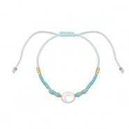 Trendy Anklets / Ankle bracelets mixed beads Light Blue-White-Gold
