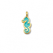 DQ European metal charms seahorse Turquoise Blue-Gold (Nickelfree)