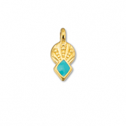 DQ European metal charms rhombus Turquoise Blue-Gold (Nickelfree)