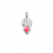 DQ European metal charms rhombus Coral Red-Antique Silver (Nickelfree)