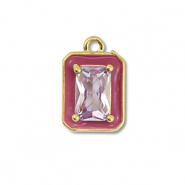 Brass TQ metal charms rectangle Gold-Purple