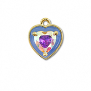 Brass TQ metal charms heart Gold-Blue-AB Coating