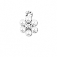 Brass TQ metal charms flower with pearls Silver-White