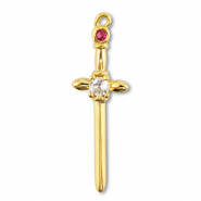 Brass TQ metal charms sword Gold-Crystal-Berry Wine Red