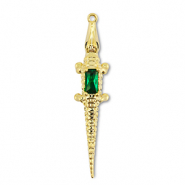 Brass TQ metal charms crocodile Gold-Dark Green