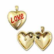 Eco-brass&reg; metal medallion charms heart Gold-Red