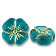 Acrylic beads flower Teal Blue-Gold