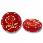 Acrylic beads round with flower Red-Gold