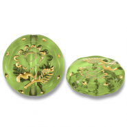 Acrylic beads round with flower Olive Green-Gold