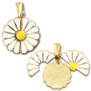 Eco-brass&reg; metal medallion charms flower / flower Gold-White-Yellow