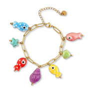 Stainless steel bracelets with charms fish Gold-Multicolour