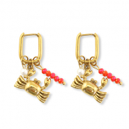 Stainless steel earrings crab Gold-Red-White