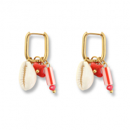 Stainless steel earrings shell Gold-Red-White