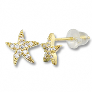 Brass TQ metal earrings / earpins starfish Gold-Transparent