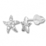 Brass TQ metal earrings / earpins starfish Silver-Transparent