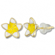 Brass TQ metal earrings / earpins flower Gold-Yellow-White