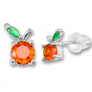 Brass TQ metal earrings / earpins apple Silver-Warm Orange-Green