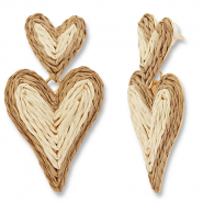 Trendy raffia earrings heart Beige-Light Brown-Gold