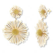 Trendy raffia earrings flower Off White-Gold