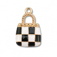 Metal charms enamel handbag Gold-Black-White