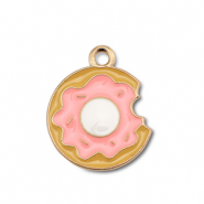 Metal charms enamel donut Gold-Peach Pink-Camel Brown