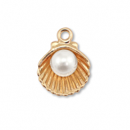 Metal charms enamel shell with pearl Gold-White