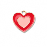 Metal charms enamel heart Gold-Red-Peach Pink