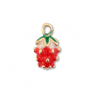 Metal charms enamel strawberry Gold-Red-Green