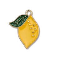 Metal charms enamel lemon Gold-Yellow-Dark Green