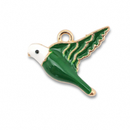 Metal charms enamel bird Gold-Dark Green-White