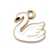 Metal charms enamel swan Gold-White