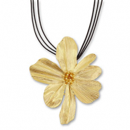 Statement necklaces rope with flower Black-Gold
