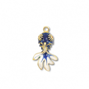 Eco-brass&reg; metal charms fish Gold-Dark Blue-White