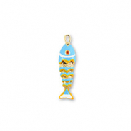 Brass TQ metal charms fish Gold-Light Blue-Yellow-White