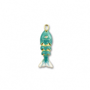 Eco-brass&reg; metal charms fish Gold-Turquoise-White