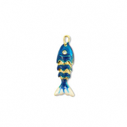 Eco-brass&reg; metal charms fish Gold-Dark Blue-White