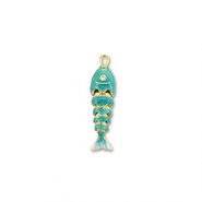 Eco-brass&reg; metal charms fish Gold-Turquoise-White