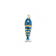 Eco-brass&reg; metal charms fish Gold-Dark Blue-White