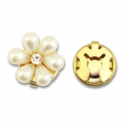 Eco-brass&reg; metal button covers pearls flower Gold-White-Crystal