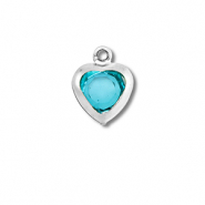 Stainless steel charms heart Silver-Aquamarine Blue