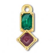 DQ European metal charms rectangle with rhombus Gold (Nickelfree)-Purple-Green