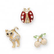 Pins cherries / cat / ladybug Gold-Green-Red-Black