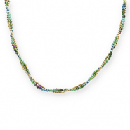 Stainless steel necklaces top faceted beads Gold-Green-Green AB