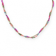 Stainless steel necklaces top faceted beads Gold-Multicolour