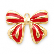 Stainless steel charms bow Gold-Red