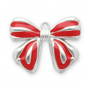Stainless steel charms bow Silver-Red